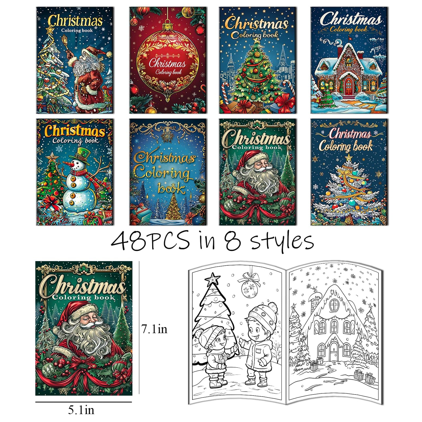 Enxhz 48 Pack Christmas Coloring Books Party Favors for Kids Girls Boys, Bulk Xmas Holiday Coloring Books, Xmas Stockings Goodie