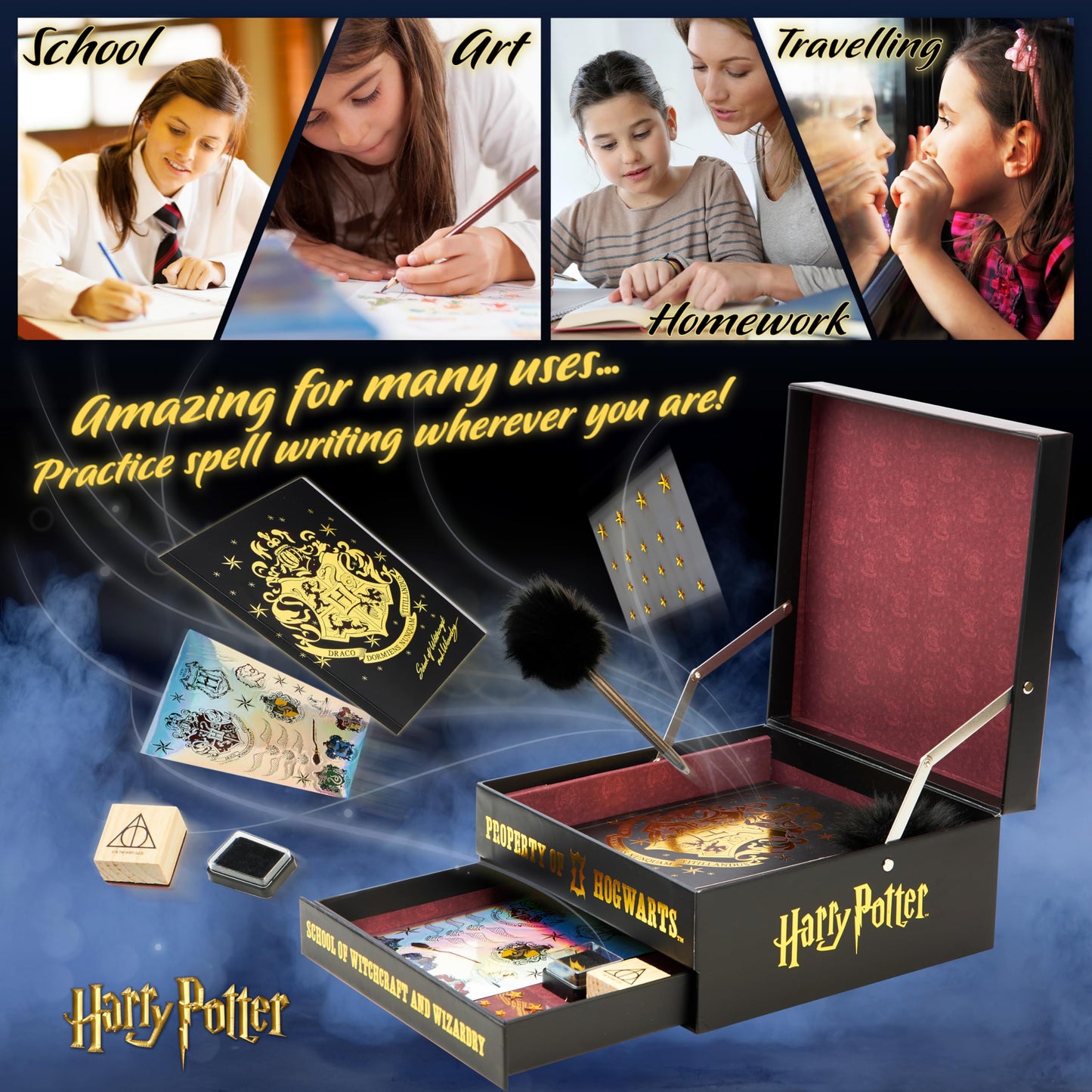 Harry Potter Scrapbook Kit for Kids DIY Journal Kit Art Supplies Stationery Arts and Crafts Supplies Stickers Stamps Notebook (B