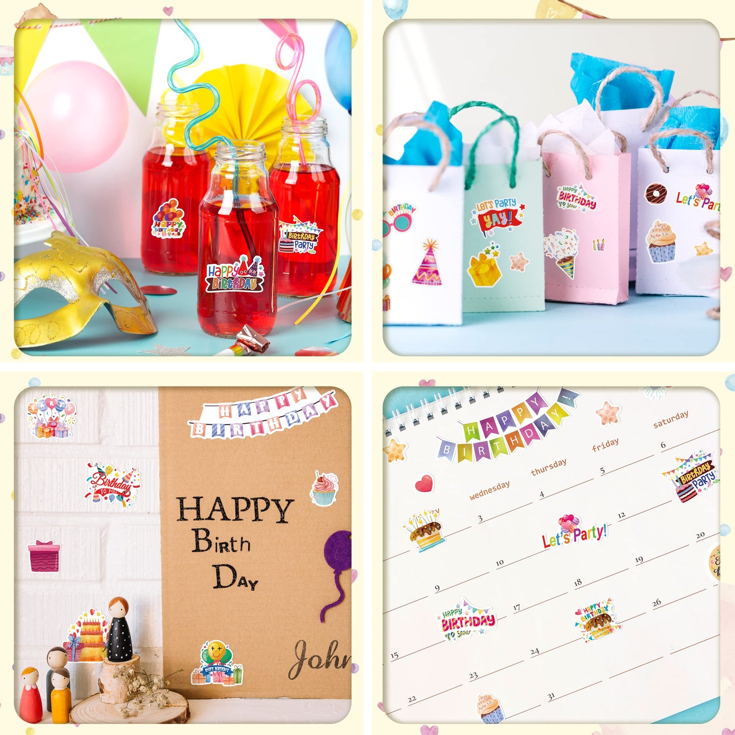 Linaye 24 Sheets Happy Birthday Stickers For Kids Adults 730 Counts Birthday Stickers Small Large Stickers For Birthday Party, B