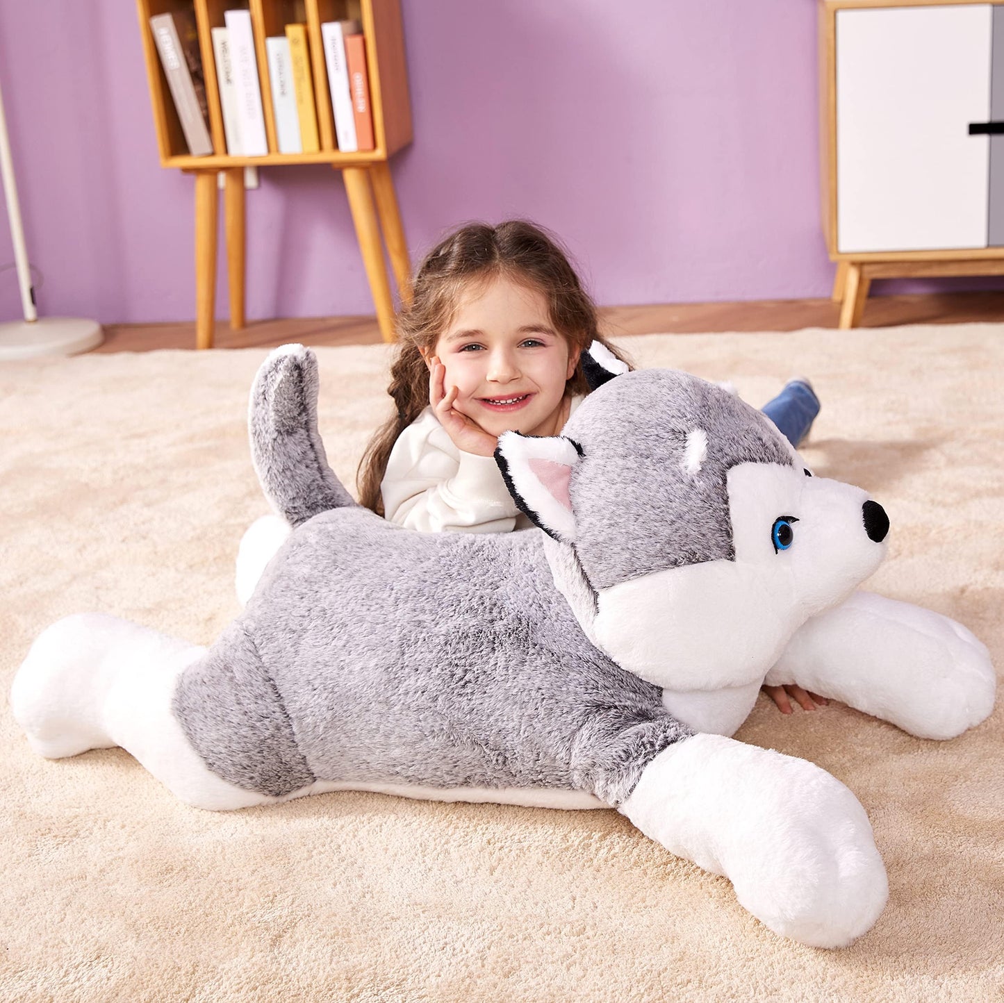Ikasa Giant Husky Stuffed Animal Plush Toy,30'' Large Dog Puppy Cute Jumbo Soft Toys,Huge Big Size Plushy Fluffy Fat Plushie,Gif