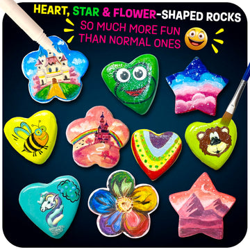 Heart, Flower & Star Shaped Rocks - Glow in The Dark Rock Painting Kit for Kids - Arts & Crafts Toys for Kids Ages 6-12 - Valent