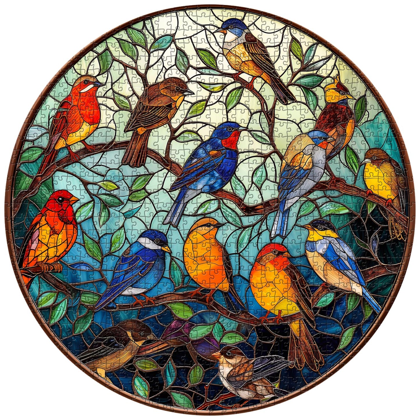Stained Glass Puzzle Bird Puzzles For Adults 1000 Pieces, Round Bird Tree Jigsaw Puzzle, Impossible Hard Difficult Challenging Puzzles For Adults
