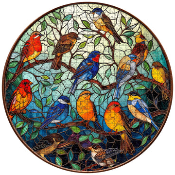 Stained Glass Puzzle Bird Puzzles For Adults 1000 Pieces, Round Bird Tree Jigsaw Puzzle, Impossible Hard Difficult Challenging Puzzles For Adults