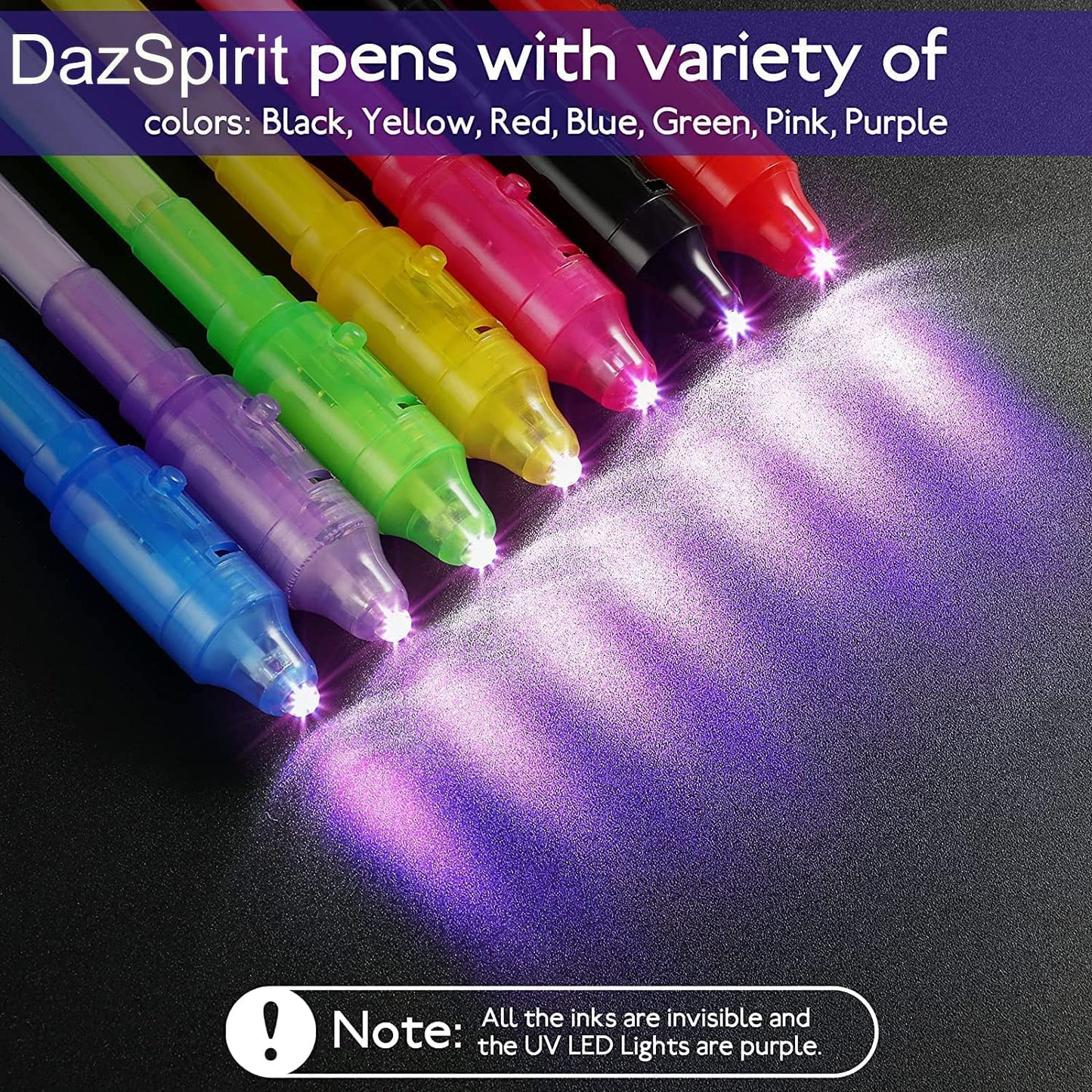Dazspirit 20Pcs Invisible Ink Pens With Uv Light Party Bag Fillers For Boys And Girls, Magic Pen Disappearing Ink For Kids, Uv L