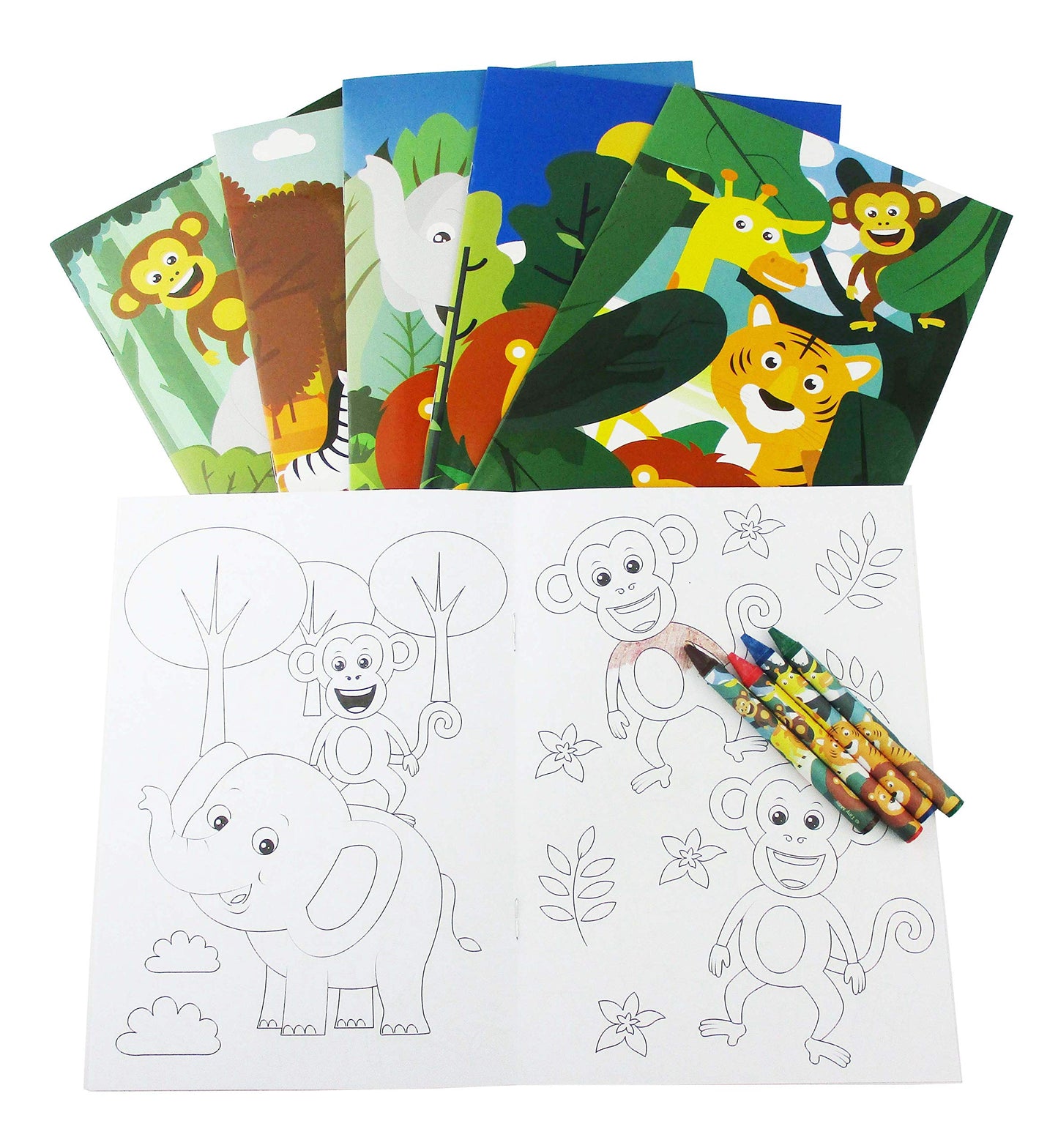 TINYMILLS Safari Zoo Animals Coloring Book for Kids with 12 Coloring Books and 48 Crayons Fun Jungle Book Animals Birthday Party