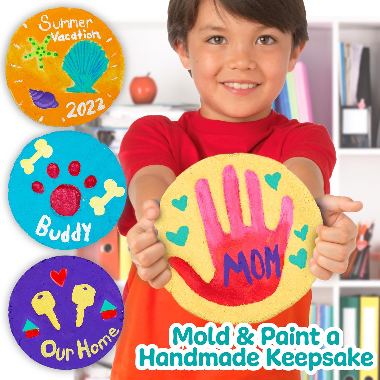 Made By Me! Sand Dough Sculpt & Paint Creations! Mold Your Own Hand Print Stone, Diy 7-Inch Handprint Stone Kit, Mess-Free Stepping Stones, Staycation Activity, Keepsake Gift For Kids Ages 4+