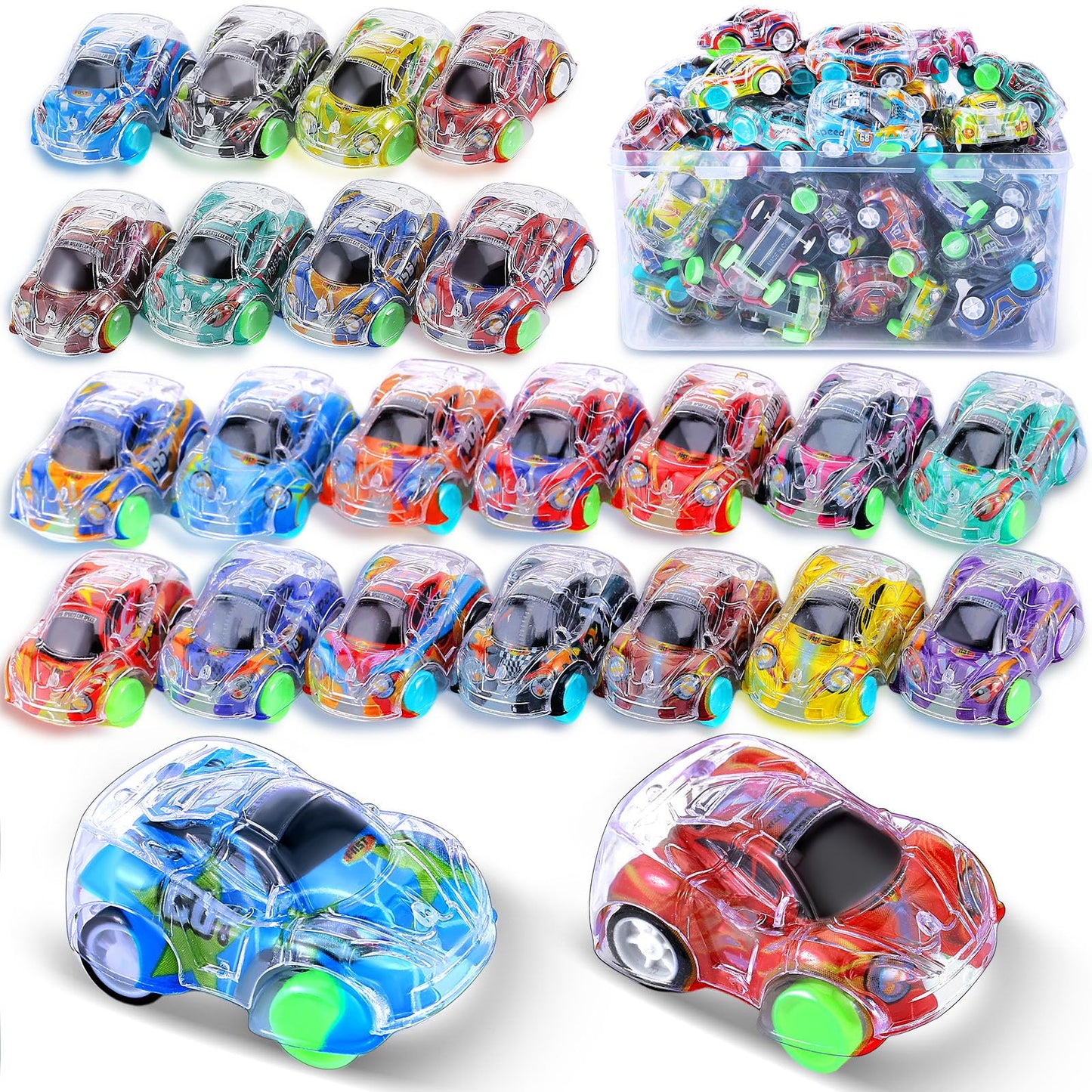 Derte 45 Pieces Mini Pull Back Cars For Kids Racing Vehicles Toys Bulk With Storage Box Party Favor Supplies Classroom Prizes Tr