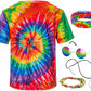 Kids Hippie Costume For Boys Girls 60S 70S T-Shirt 5Pcs Set For Halloween Party 9-10 Years Colorful