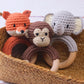 Joliecraft Safari Animals Wooden Baby Rattle Toys Stuffed Crochet Rattle With Teether Ring For Newborn, Gray Elephant