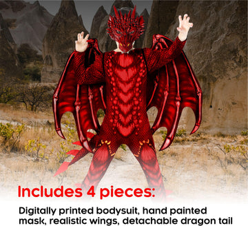 Morph Red Dragon Costume For Kids, Boys Halloween Dragon Costume With Wings, Fun Dress-Up For Parties And Events, Large