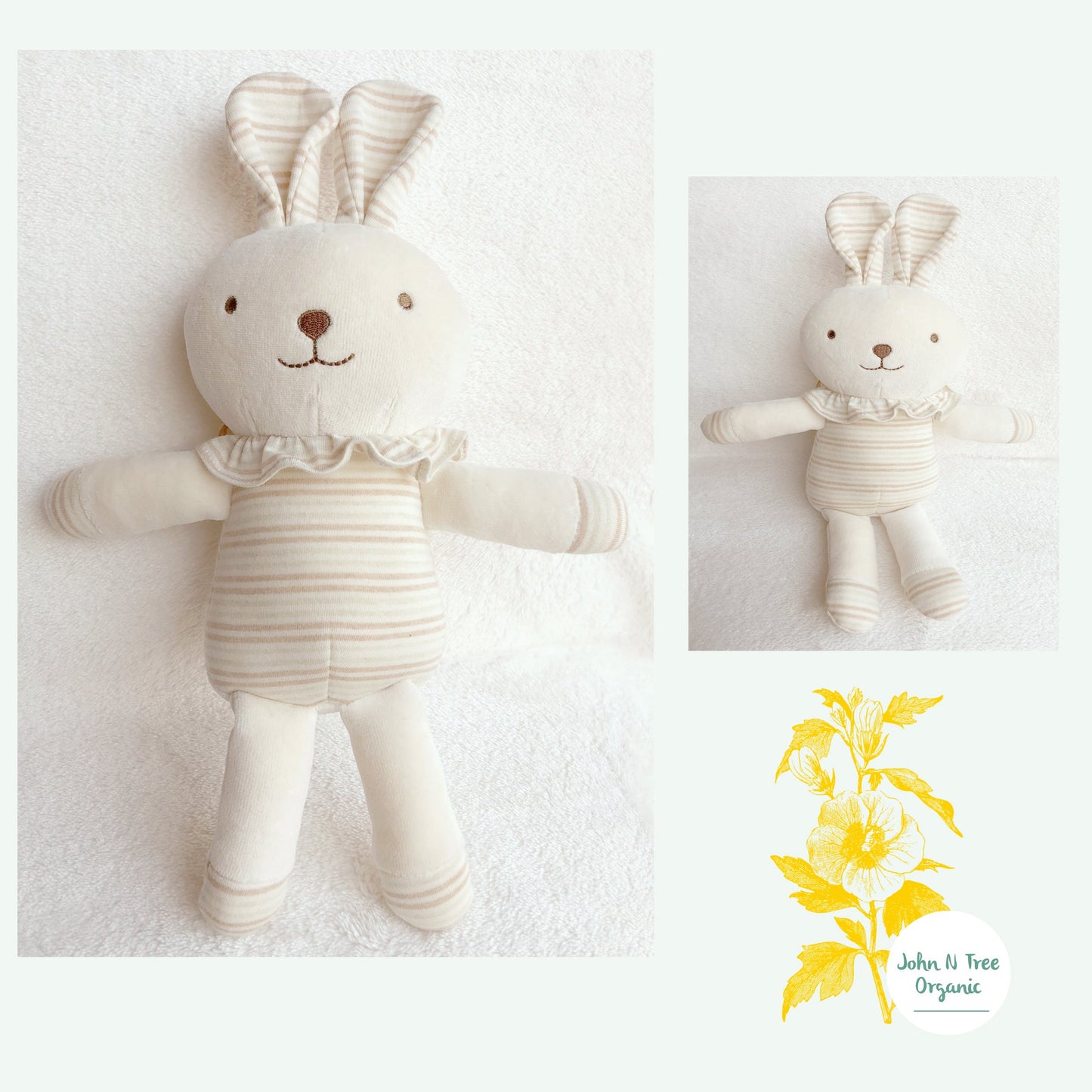JOHN N TREE Organic Cotton Baby Doll, 15.7" Attachment Toy, 100% Organic Material, Pillow Buddy for Infants