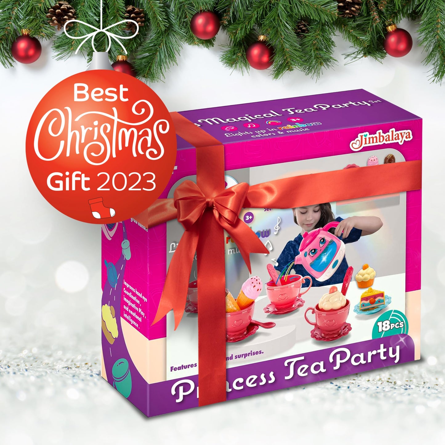 Tea Party Set for Little Girls- Musical Teapot Lights up with Songs & Sounds -Interactive Tea Set for Toddlers- Tea Time Toys wi