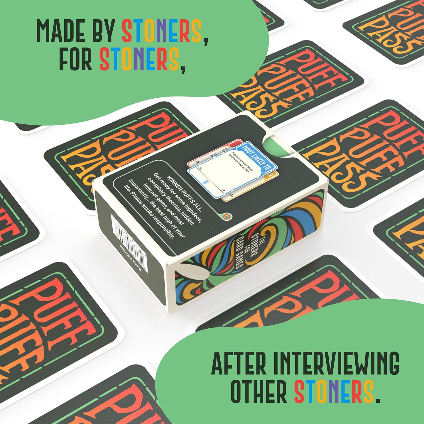 Puff Puff Pass Card Game - 109 Hilarious Trivia & Conversation Starters - Green Paper Edition