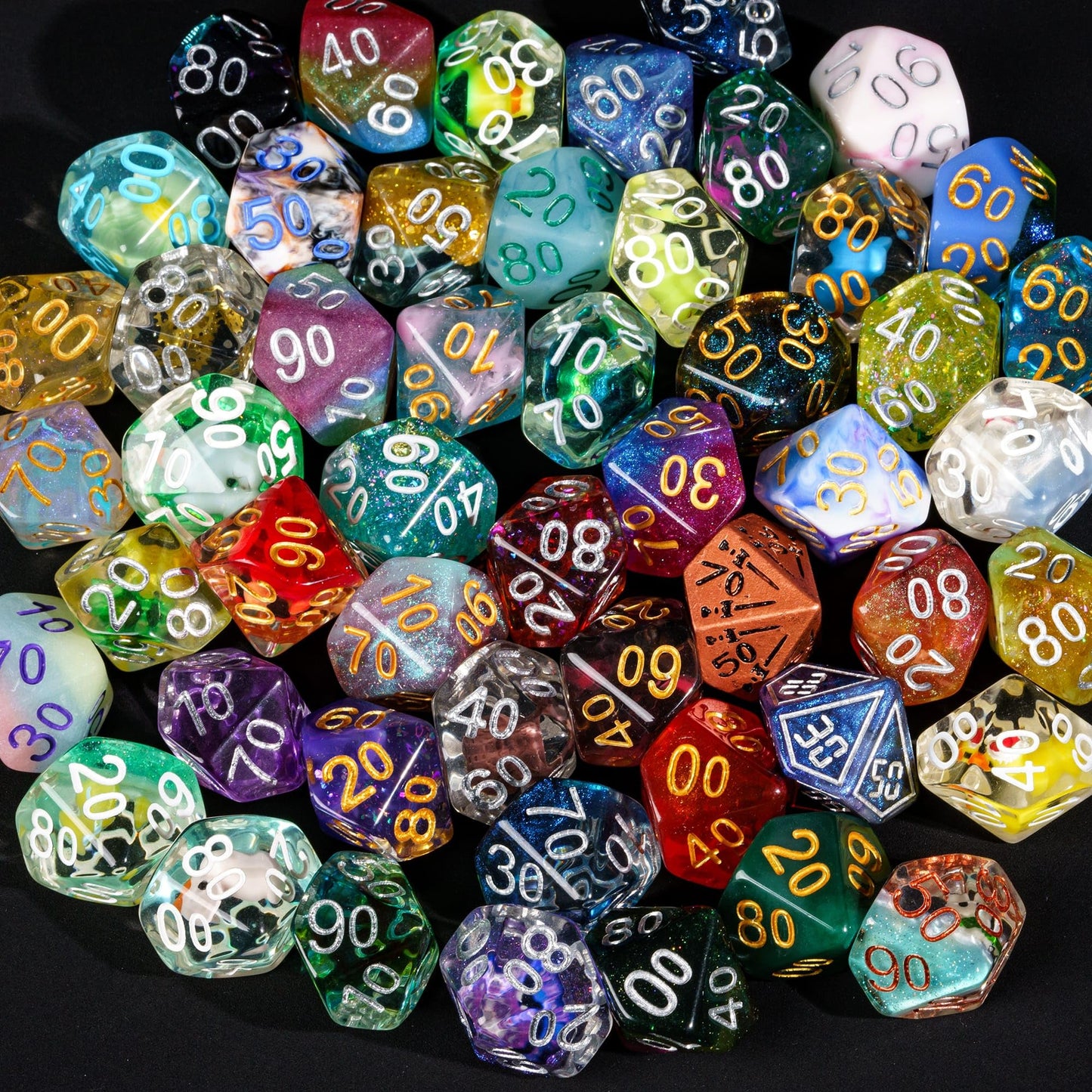 HDdais 10 Pack of D% Dice Random Color D00 Polyhedral Dice Set, 10 Sided D&D Dice for DND RPG MTG Table Games Dungeons and Drago