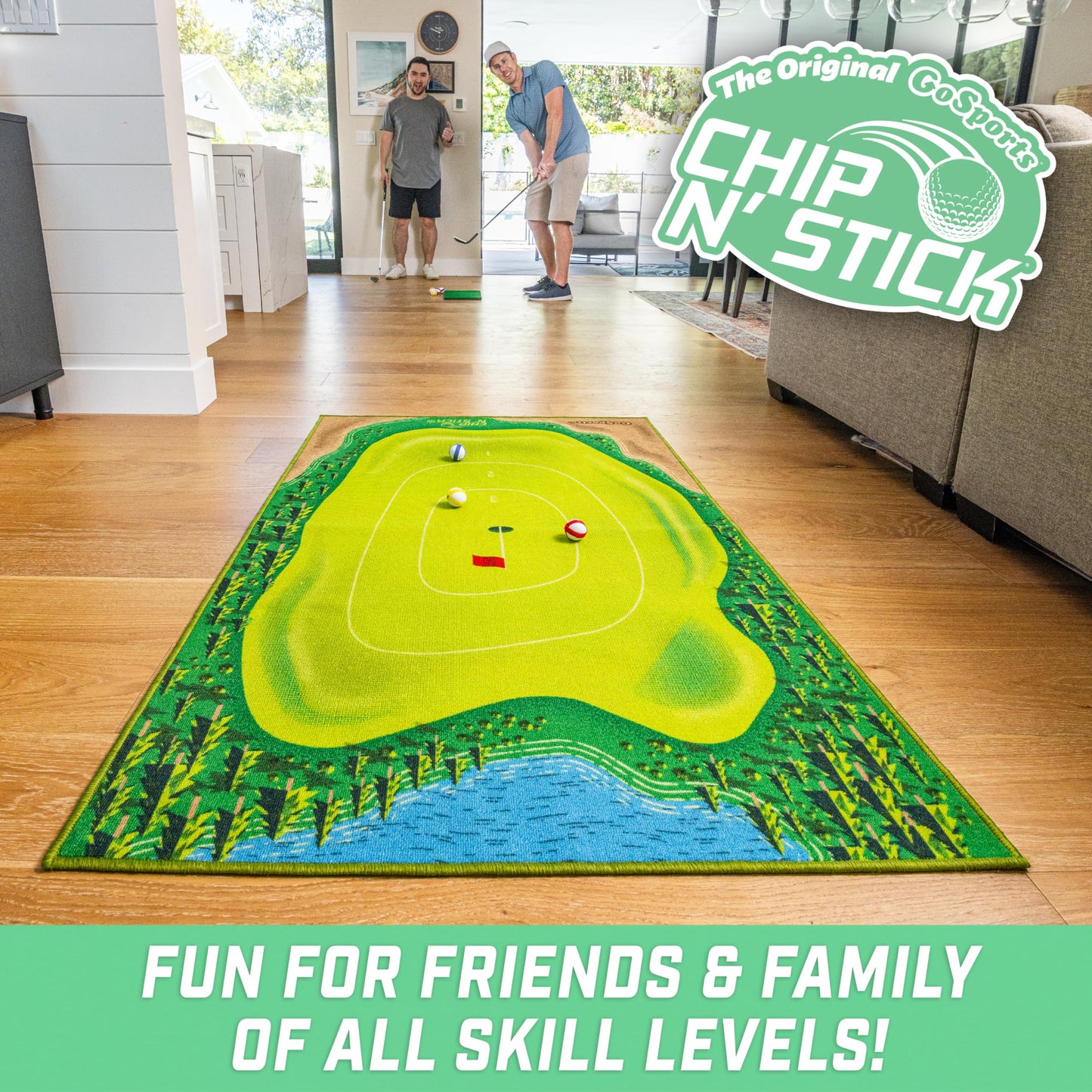 Gosports Mid-Size Chip N' Stick Golf Game - Includes 1 Game Mat, 8 Grip Golf Balls, And Chipping Mat