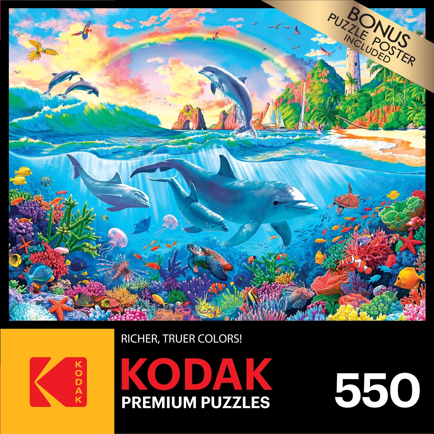 RoseArt Dolphin Paradise 550-Piece Jigsaw Puzzle - Multi-Colored Cardboard - Model 8300ZZAT for Adults