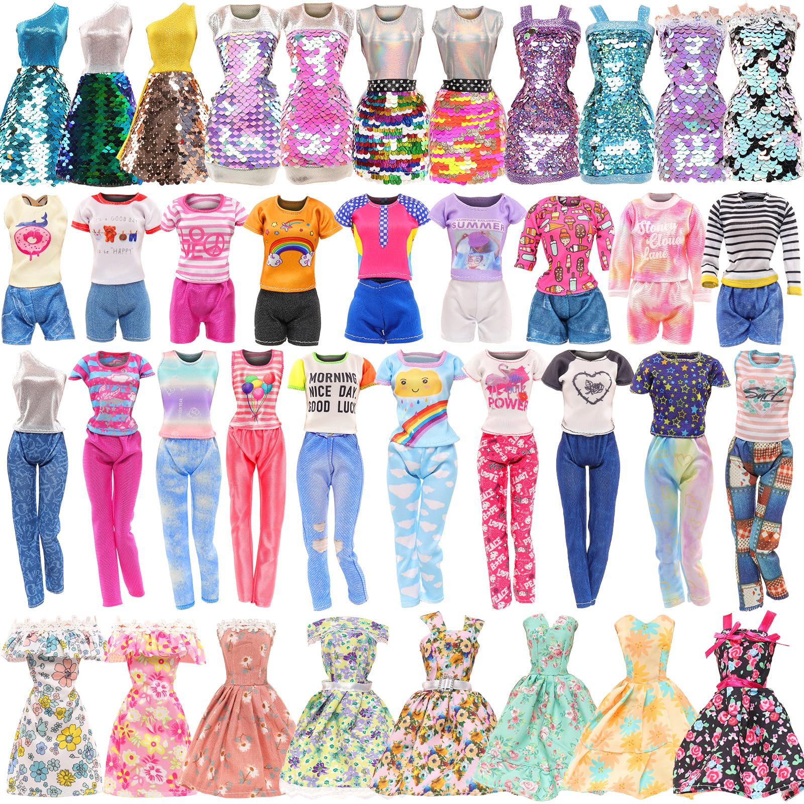 Barwa 10 Sets Doll Clothes Including 3 Sequins Dresses 3 Fashion Floral Dresses 4 Casual Outfits Tops And Pants For 11.5 Inch Girl Dolls……