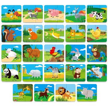 48 Animal Matching Puzzles With Error-Correction Mechanism Pre-Primer In 2 Pieces, Perfect For Preschool Learning (24 Blocks Double Sided)