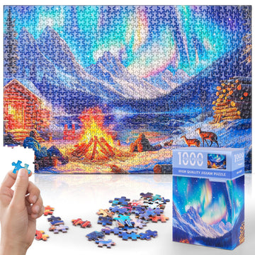 Puzzle For Adults 1000 Pieces Winter'S Night Bonfire Evening Animal Puzzle Christmas Jigsaw Puzzle Family Game (15''X 10'')