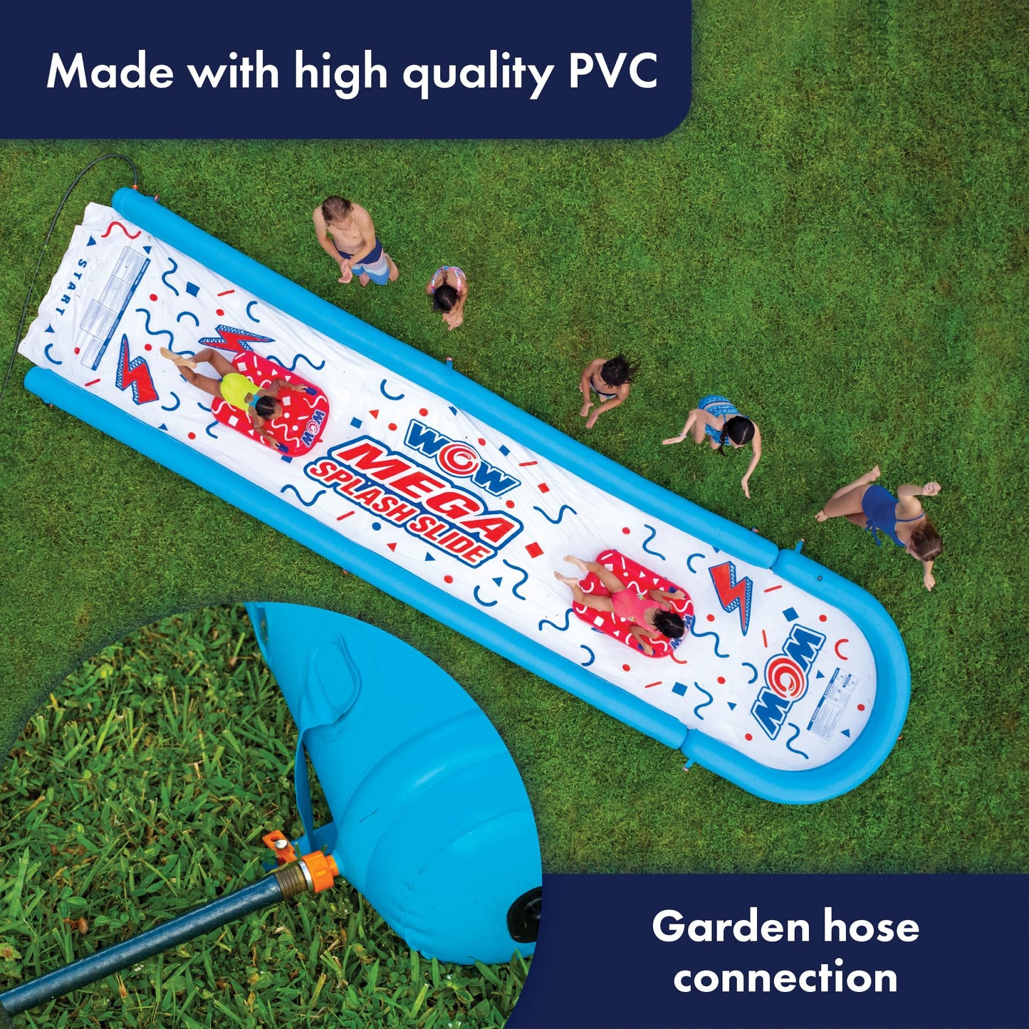 WOW Sports Mega Water Slide with 2 Inflatable Sleds, Inflatable Water Slide with Built-In Splash Pool and Sprinklers