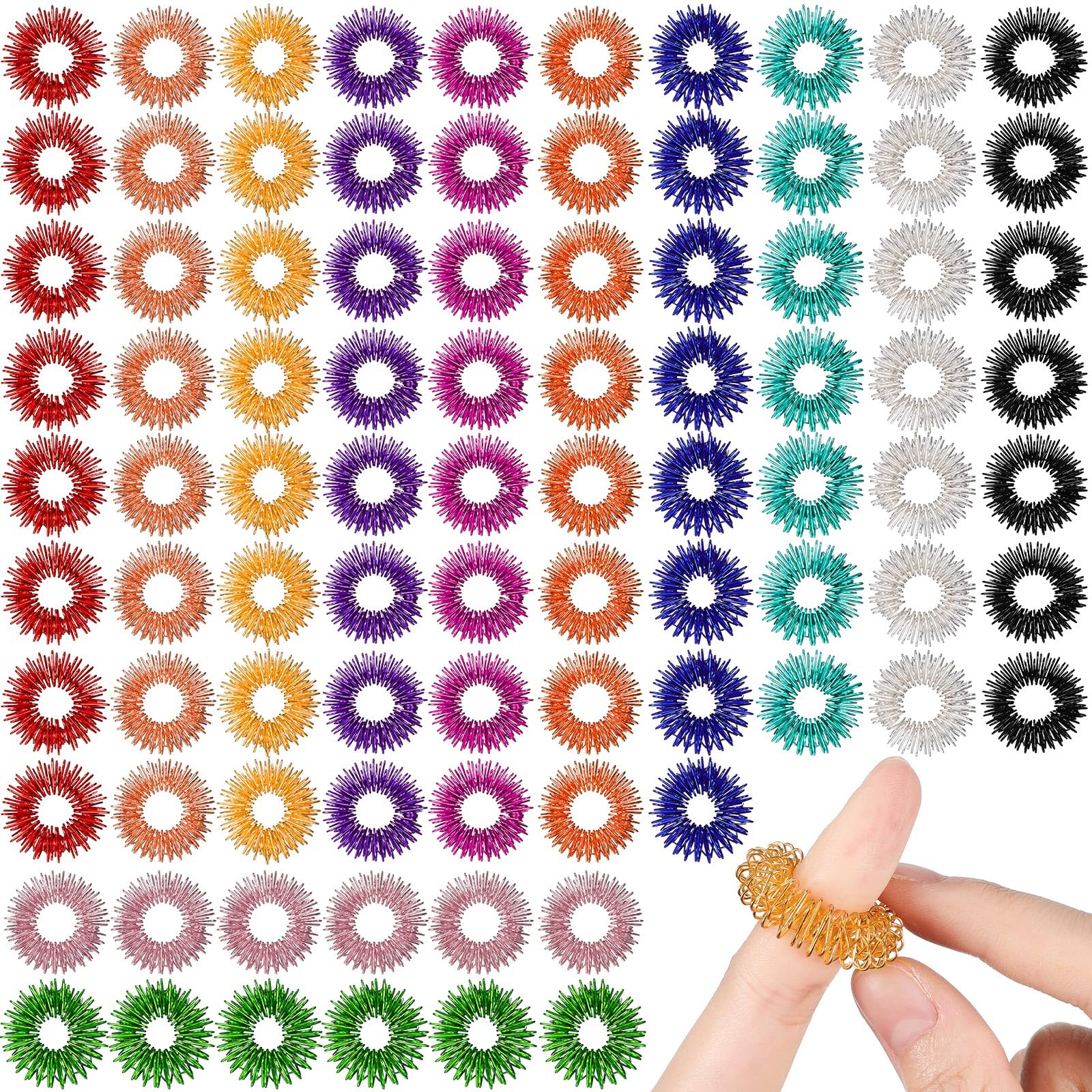 Nuogo 200 Pcs Acupressure Rings Spiky Sensory Finger Rings Stress Relief Fidget Sensory Toys Fidget Ring Anxiety Relief Toys Fin