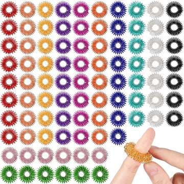Nuogo 200 Pcs Acupressure Rings Spiky Sensory Finger Rings Stress Relief Fidget Sensory Toys Fidget Ring Anxiety Relief Toys Fin