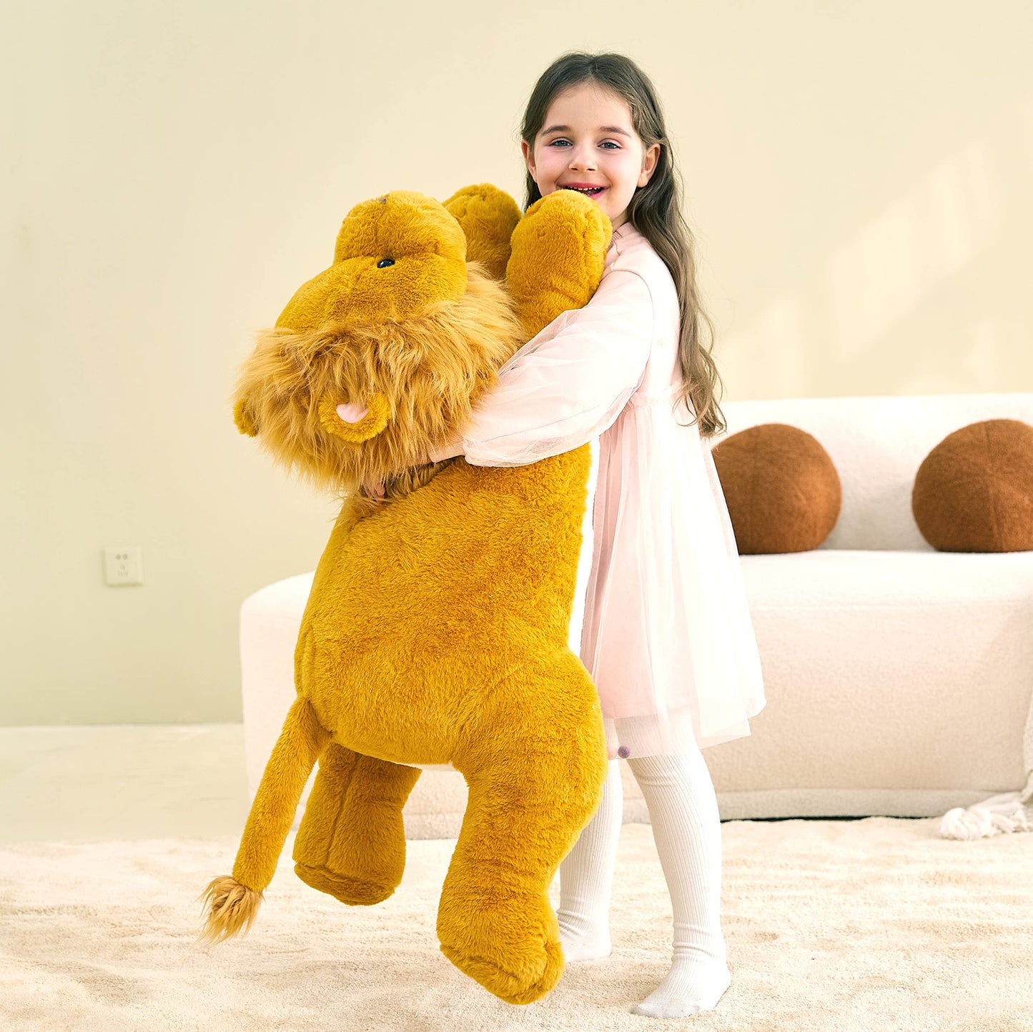 IKASA Large Lion Plush Toy, 30" Giant Soft Polyester Stuffed Animal for Kids, Cute Jumbo Fluffy Fat Oversized Gift