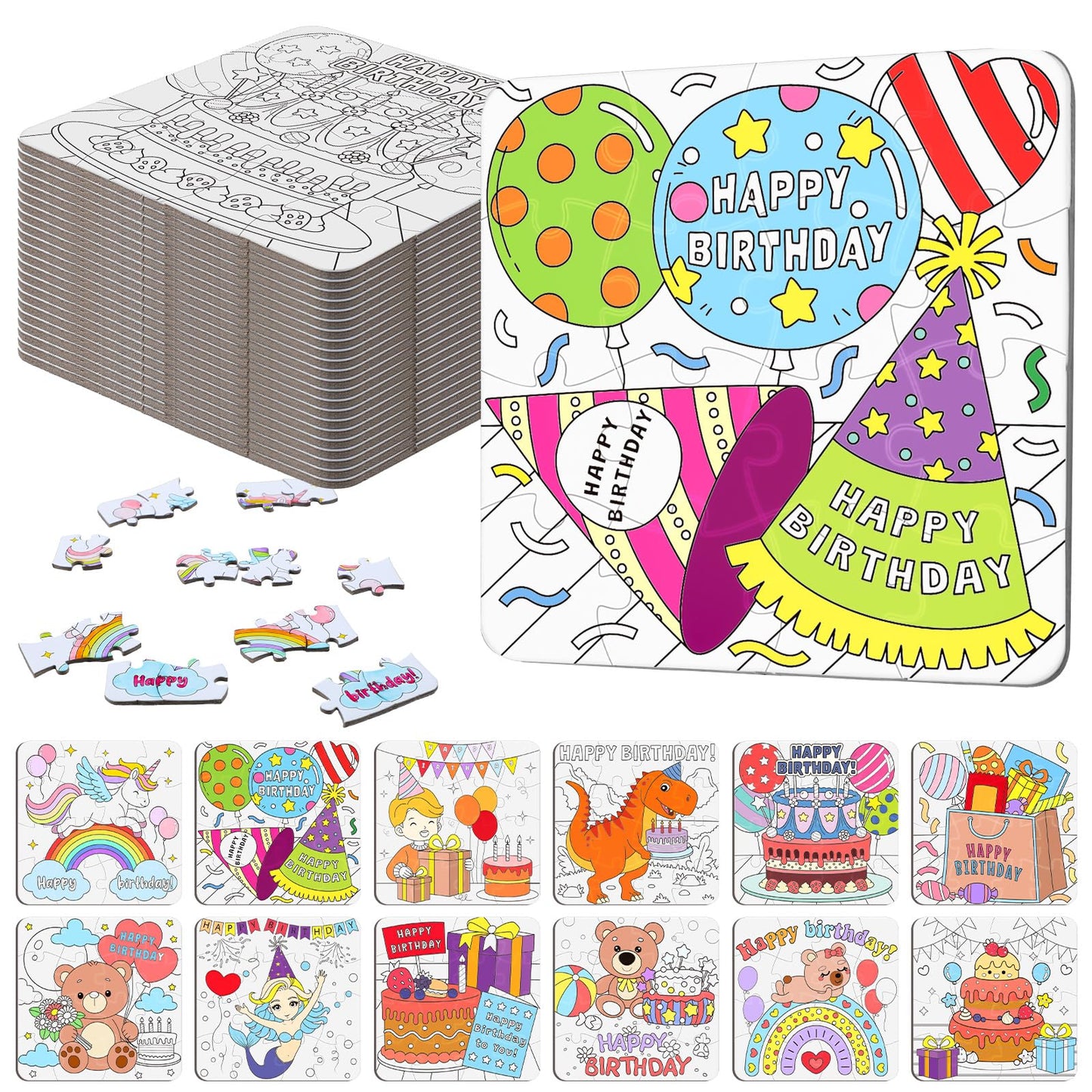 Realspring 24 Pack Under The Sea Color Your Own Jigsaw Puzzles for Kids 3-5, 4-6, 6-8, Coloring Crafts DIY Paper Puzzles Party F