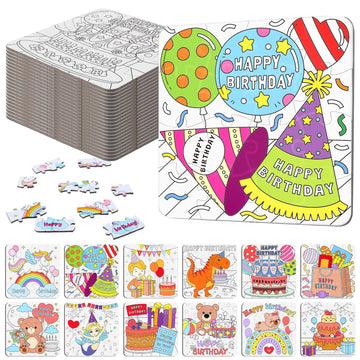 Realspring 24 Pack Under The Sea Color Your Own Jigsaw Puzzles for Kids 3-5, 4-6, 6-8, Coloring Crafts DIY Paper Puzzles Party F