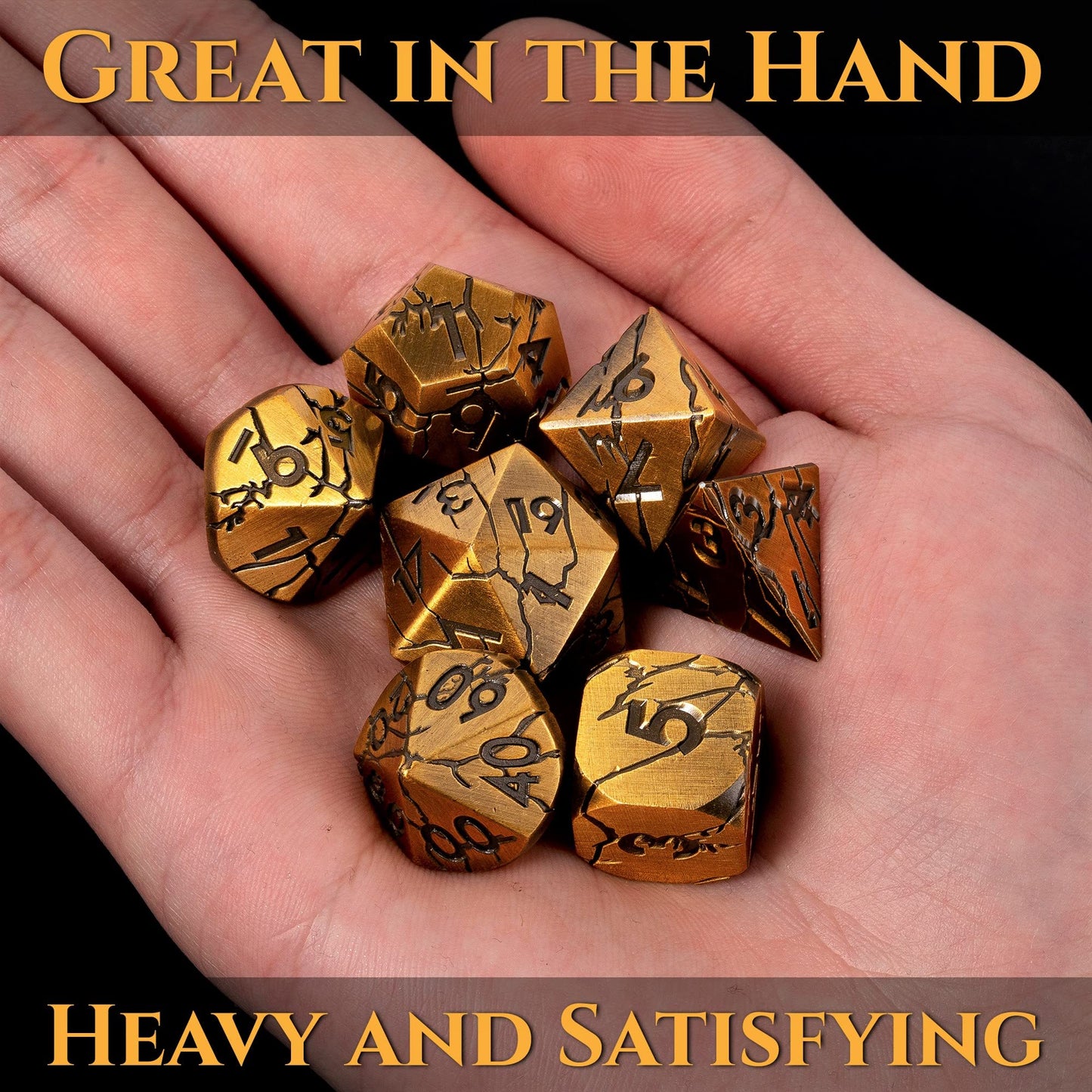 DND Metal Dice - Ancient Gold Ruins Cracked Metal Dice - Polyhedral Dice Set for RPG D&D MTG Pathfinder and More - Beautifully D