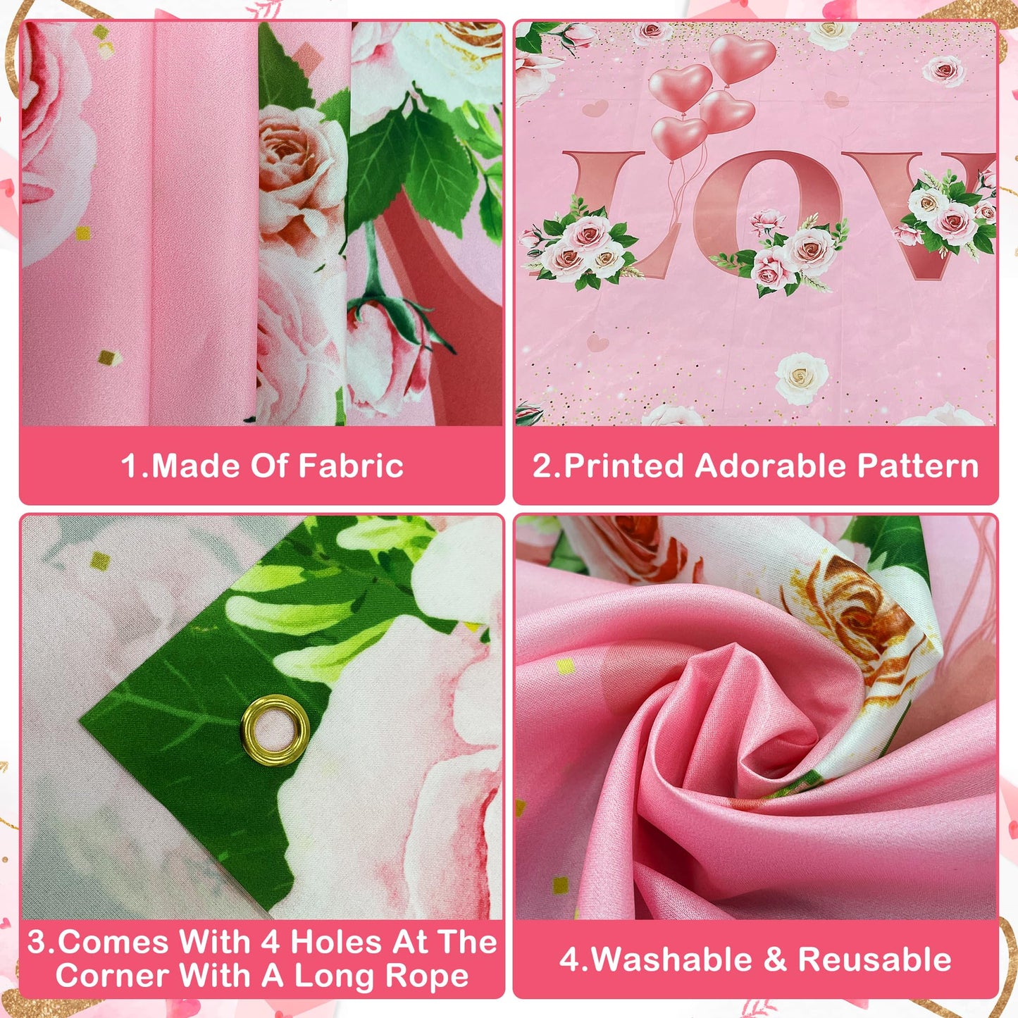 KatchOn, Pink Love Valentines Day Backdrop - XtraLarge, 72x44 Inch | Valentines Backdrops for Photography | Valentines Day Banne