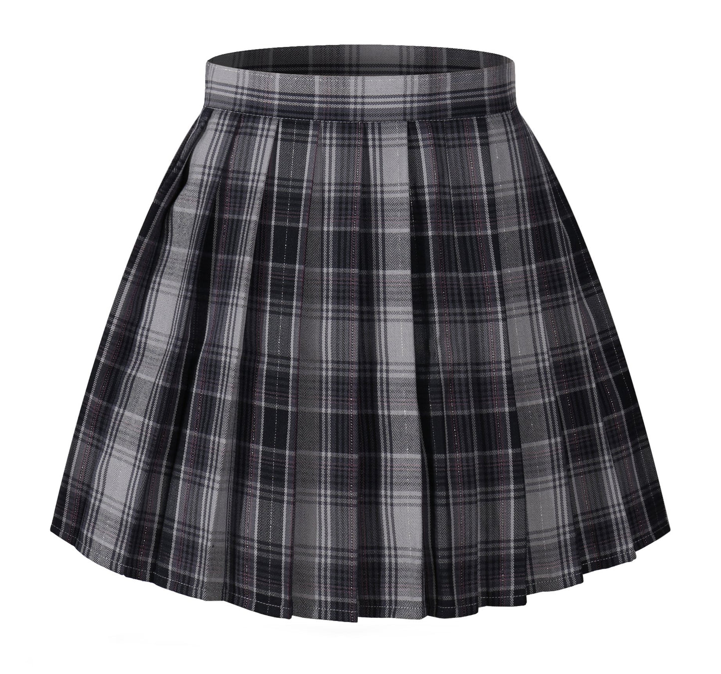 Womens high Waisted Plaid Short A line Skirts Costumes (2XL, Grey Mixed Purple)