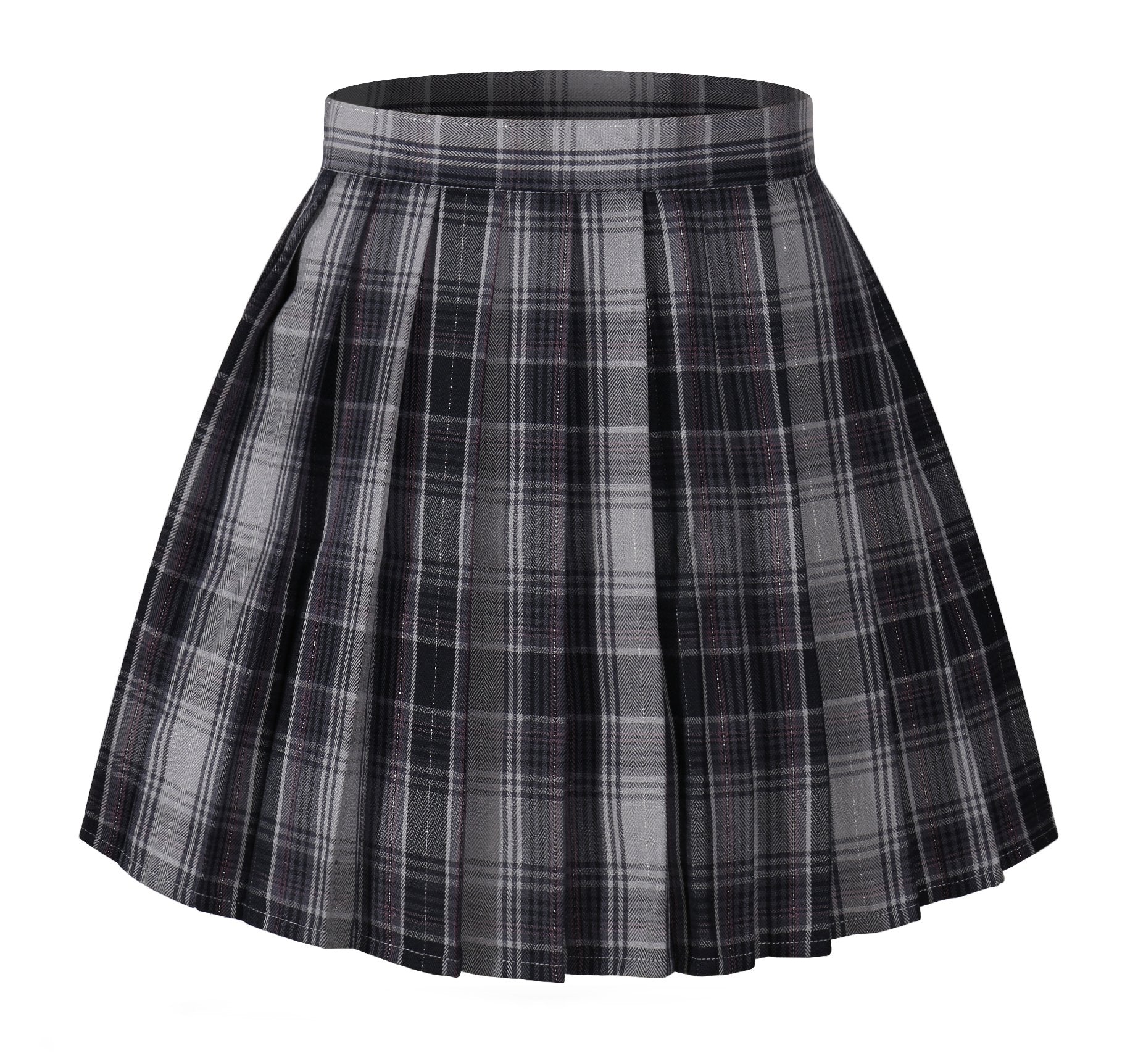 Womens high Waisted Plaid Short A line Skirts Costumes (2XL, Grey Mixed Purple)