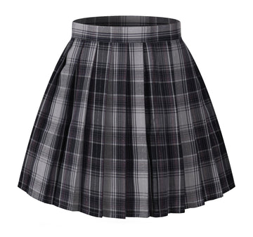 Womens high Waisted Plaid Short A line Skirts Costumes (2XL, Grey Mixed Purple)