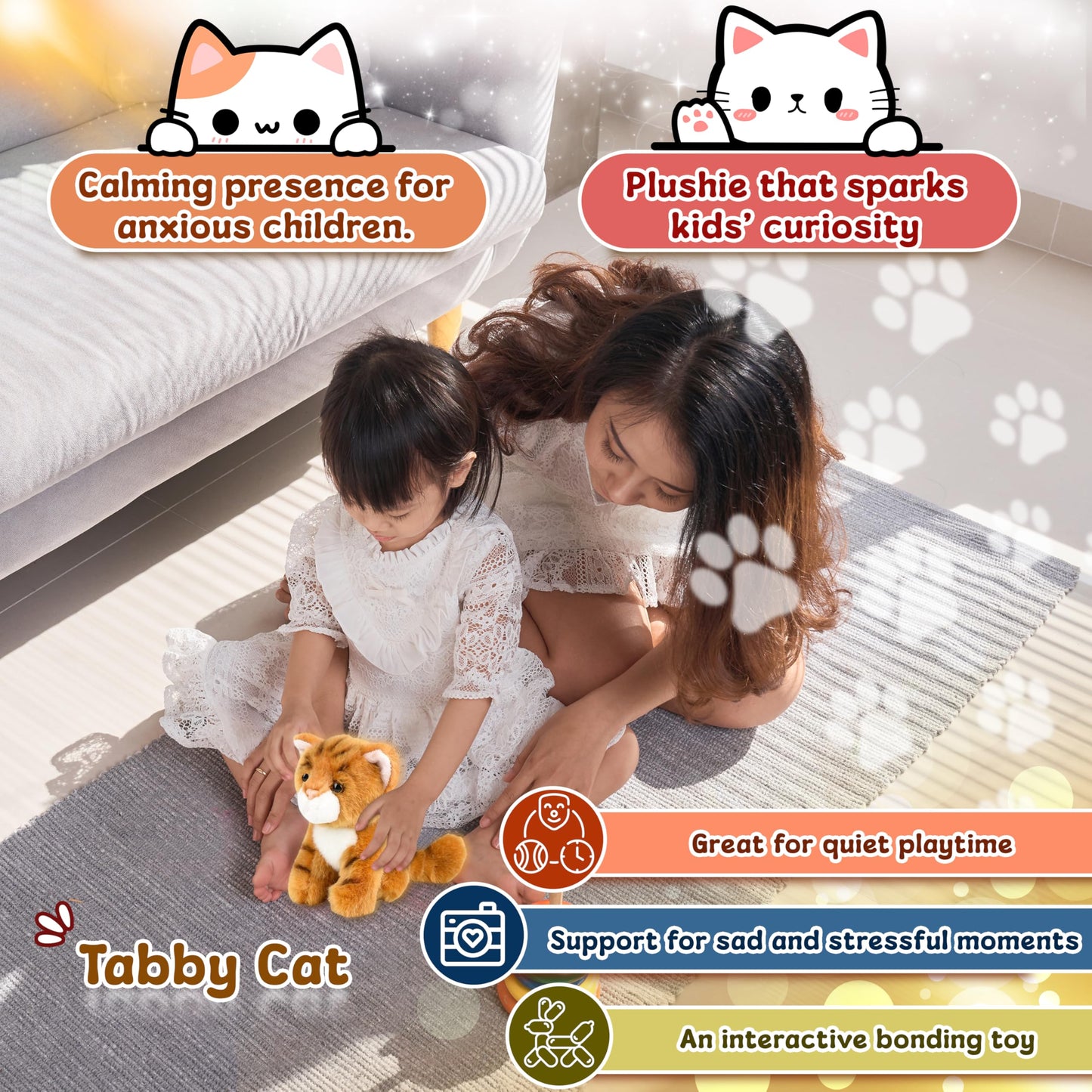 Forest & Twelfth 6'' Stuffed Tabby Cat Animal, Soft Plush Toy, Cute Stuffed Animal For Boys And Girls, Realistic Looking Small S