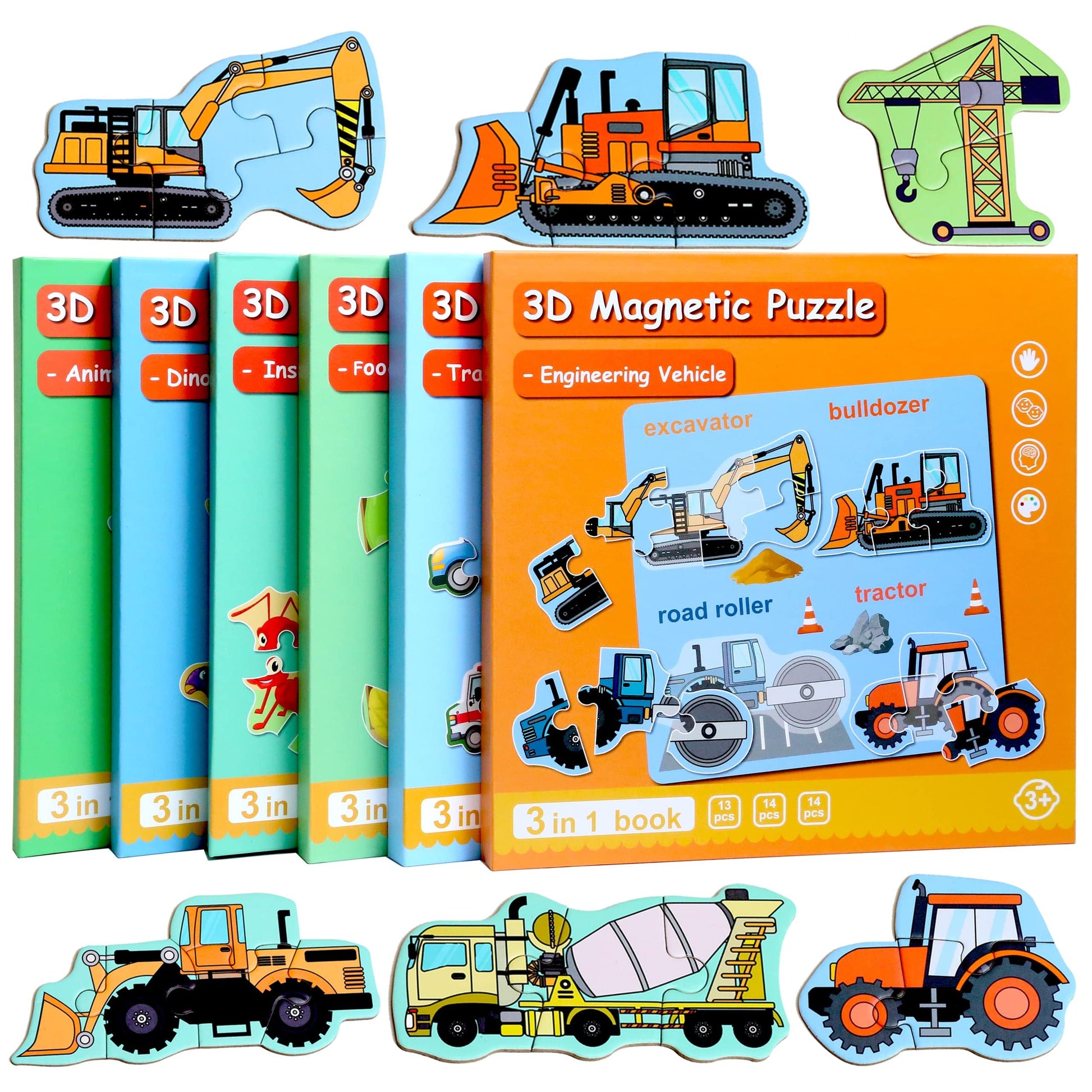 Magnetic Puzzles For Kids Ages 1-3, Travel Toddler Puzzles Ages 2-4 Year, Excavator Refrigerator Magnet For Kids Learning Gift F