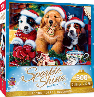 Masterpieces 500 Piece Glitter Christmas Jigsaw Puzzle - Santa Paws - 15''X21''