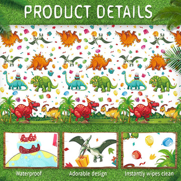 Tegeme 1 Pcs Dinosaur Plastic Tablecloth Dinosaur Party Table Cover 54 X 108 Inch Disposable Waterproof Dino Print Table Cloth F