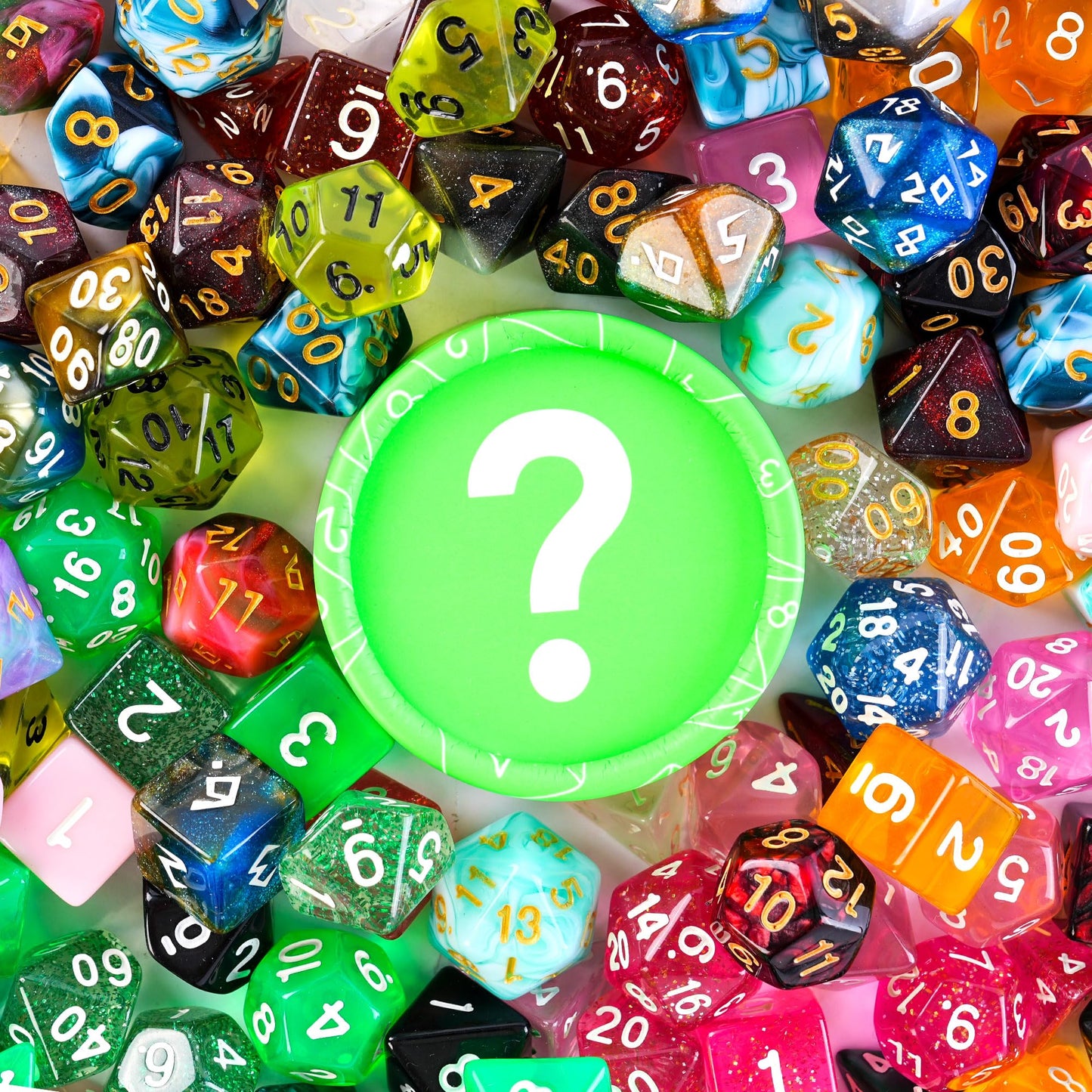 Ausiibto Mystery Dice, Dnd Dice Set Of 7 Random Polyhedral, Suitable For D&D Role Playing Table Games - Green