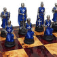 ALMA Medieval Times Knight Chess Men Set - Hand Painted Resin - Model HPL009 - Blue and White - No Board Included