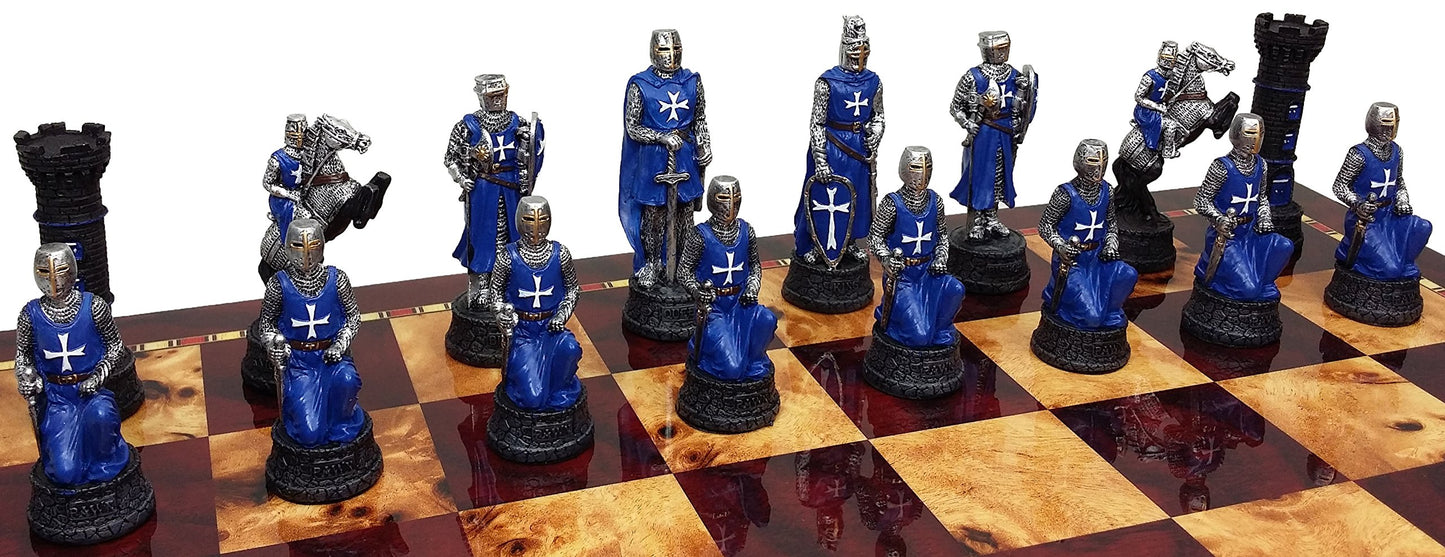 ALMA Medieval Times Knight Chess Men Set - Hand Painted Resin - Model HPL009 - Blue and White - No Board Included