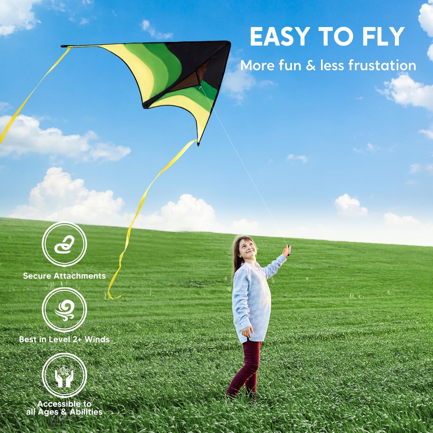 SYNCFUN Large Delta Kite Gradient Green- Easy to Fly for Kids and Adults, Beach Kite with 328 ft String for Outdoor Games and Ac