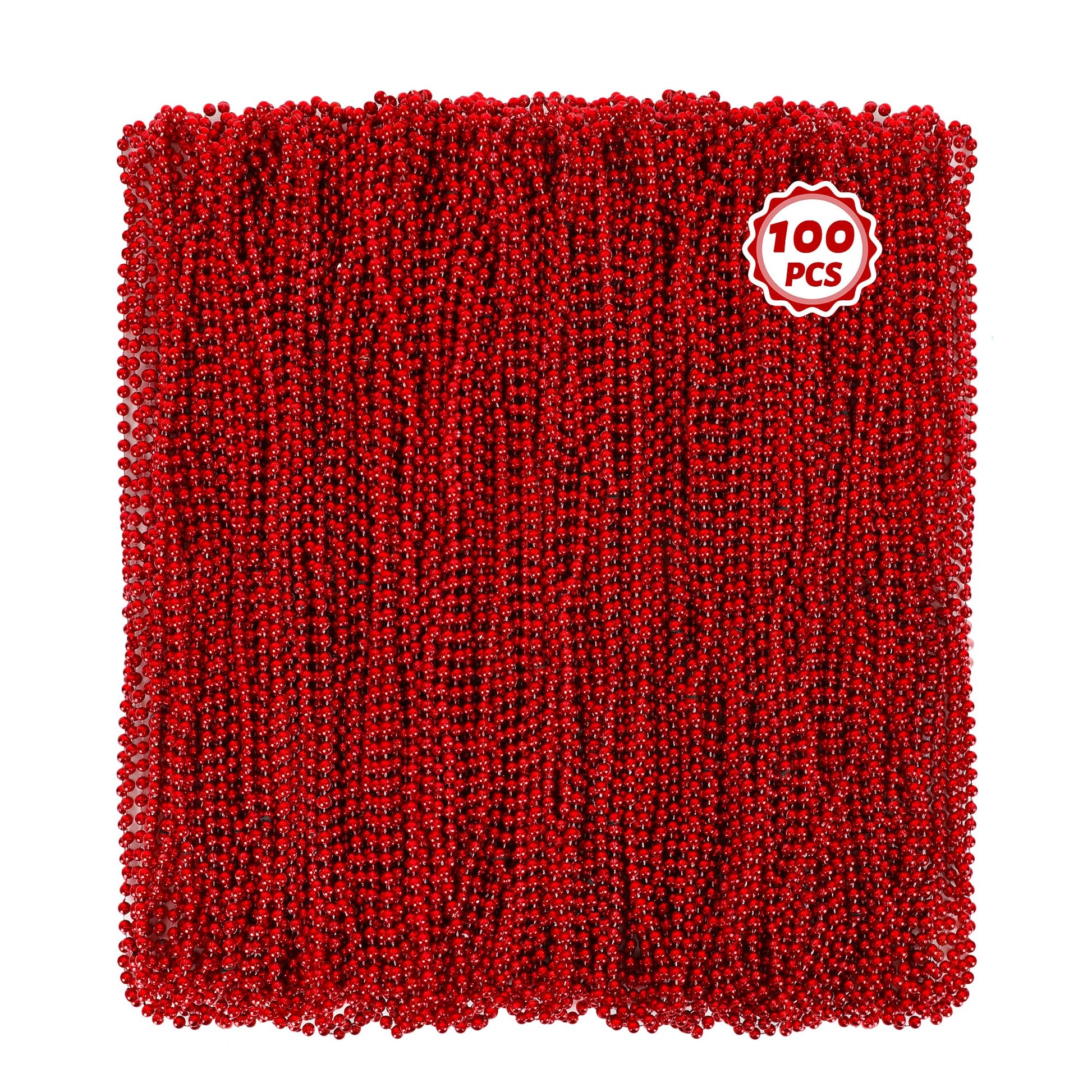 100 Pcs Christmas Beads Bulk, 33'' Valentines Day Beads Necklaces, Mardi Gras Beads Necklaces Bulk, Red Round Beads For Parade T