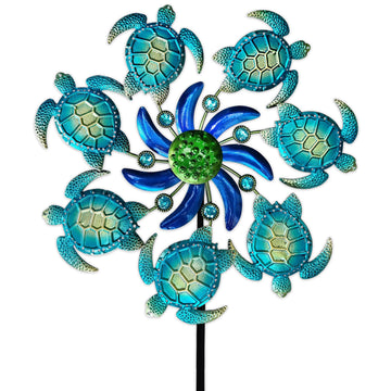 Coozzyhour 39'' Sea Turtle Wind Spinners Garden Stake-Ocean Theme Outdoor Decorations- Metal Stake Yard Spinner-Wind Sculpture Y