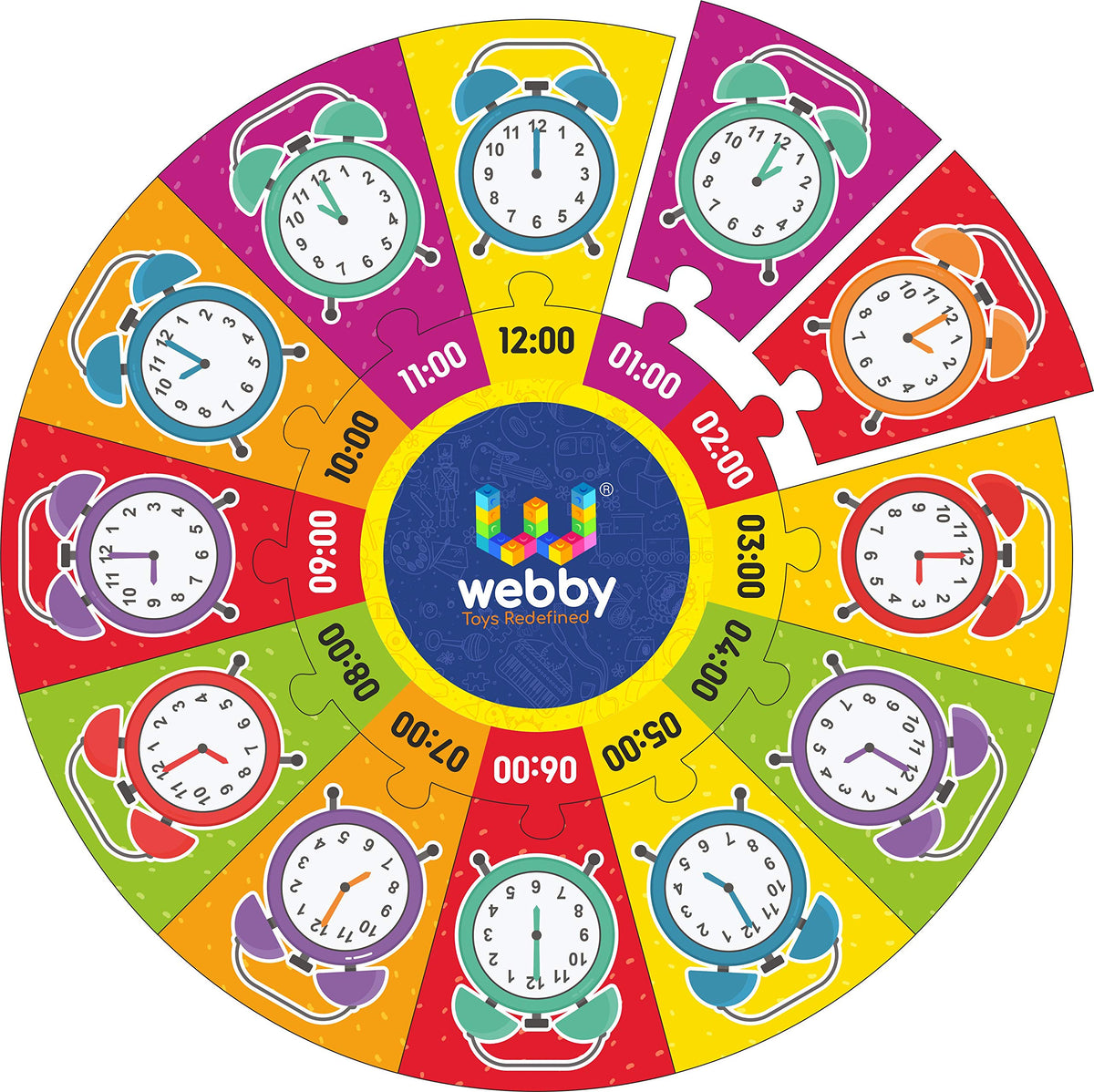 Webby Time Wooden Round Shape Jigsaw Floor Puzzle, 13 Pcs3 8 Yrs For Kids