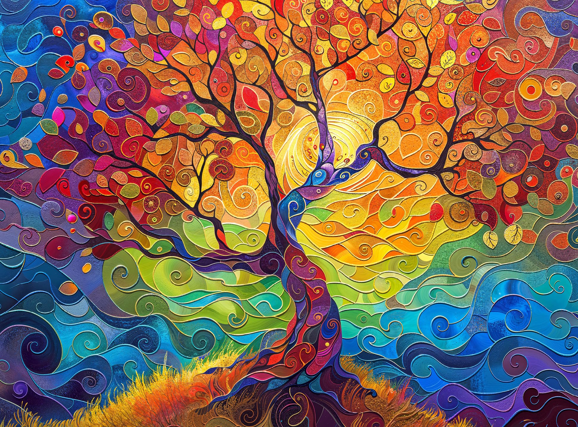 Cross & Glory - The Eternal Tree Of Life - 1000 Piece Jigsaw Puzzle For Adults | Vibrant Rainbow Tree Puzzle | Meaningful Challe
