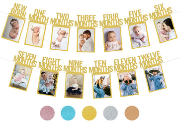 Partyhooman 1St Birthday Photo Banner For Baby From Newborn To 12 Months, First Birthday Decorations For Girl Monthly Milestones