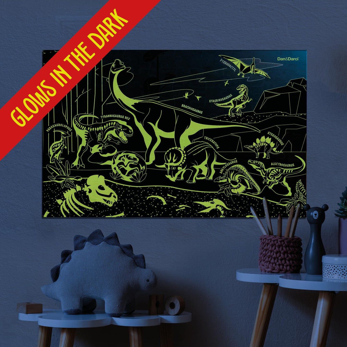 Glow In The Dark 100 Piece Dinosaur Puzzle For Kids - Dinosaurs Jigsaw Puzzles Toys For Boys & Girls Ages 6-8 - Christmas Birthday Gifts For Age 6 7 8 Year Old Toddler Boy Girl Gift - Dino Toy