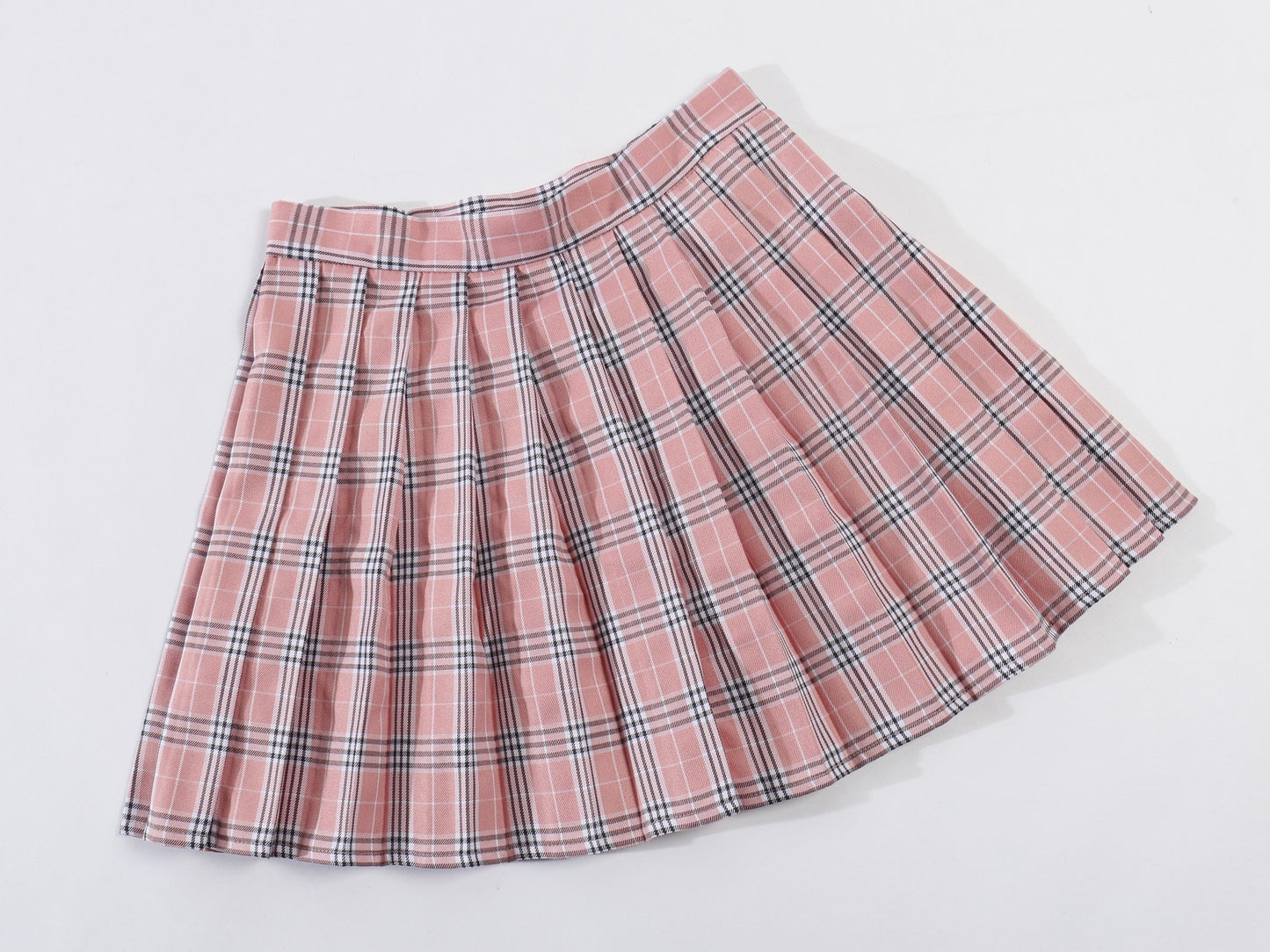 Girls School Uniform Plaid Pleated Costumes Skirts (M, Pink Mixed White)