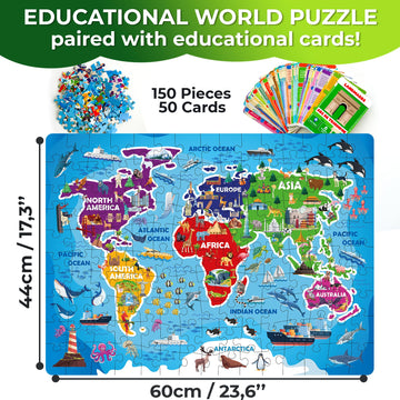 Quokka Puzzles For Kids Ages 8-10 - 150 Pcs Jigsaw Puzzles For 6-8 Year Olds - 400+ Facts On 50 Double-Sided Flashcards | Learn World | Education Activity Gift - Shaped Puzzles For Toddlers 4-6